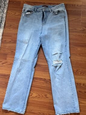 Judy Blue Light Blue Distressed Boyfriend Straight Leg Jeans